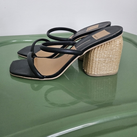 Dolce Vita black thin straps wicker block heel sandal size 9.5 - Picture 5 of 8